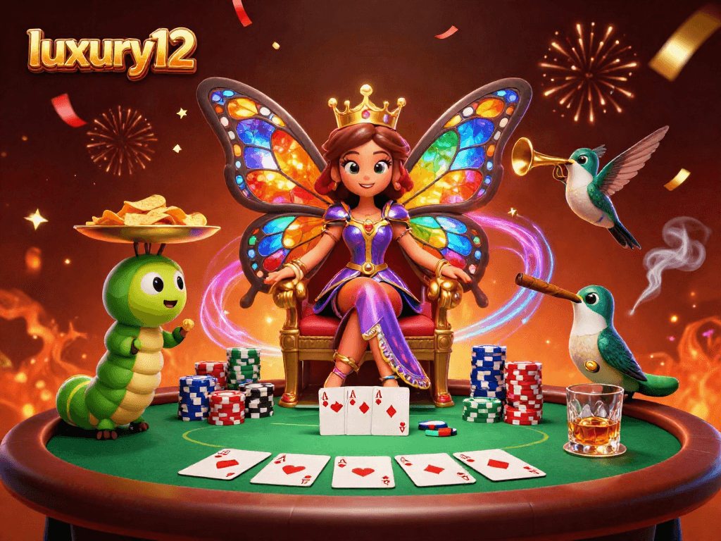 Menangkan chips emas di meja poker luxury12 bersama ratu kupu-kupu dan pelayan ulat.