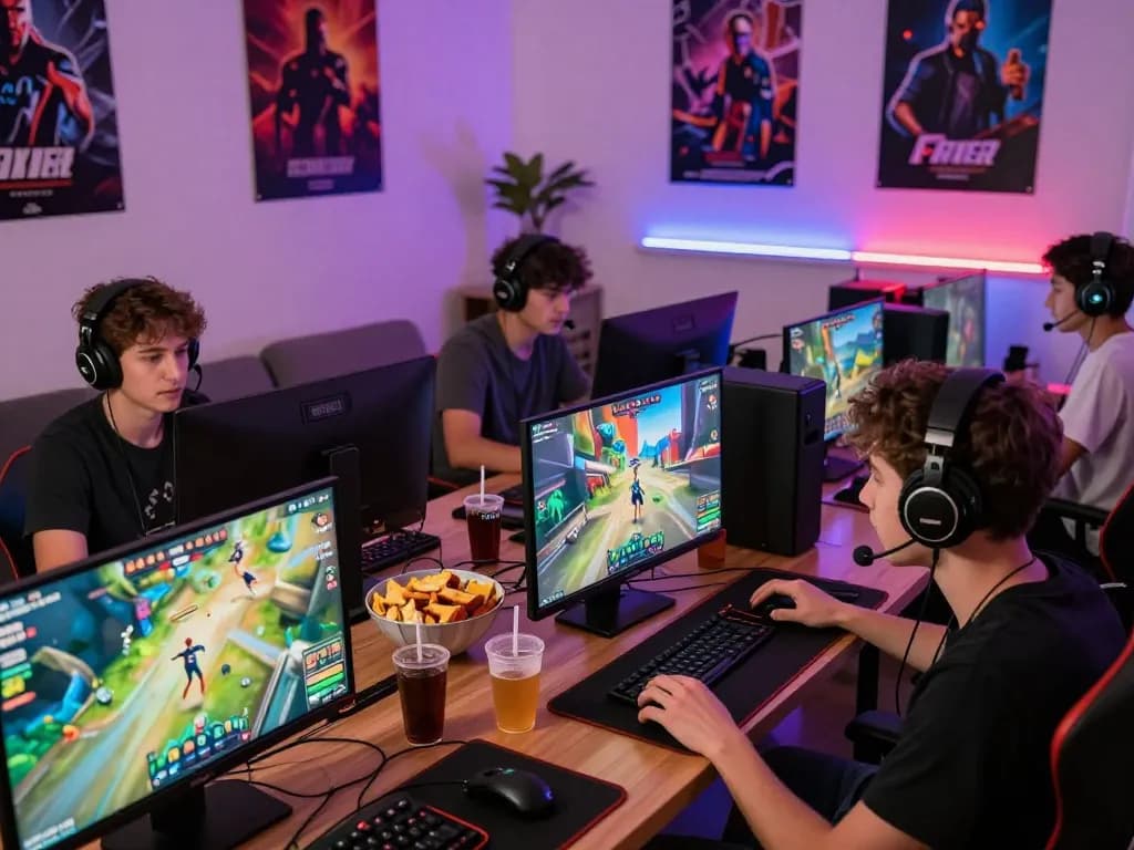 Hoki288 gaming scene with players enjoying various online games in a cozy setting.