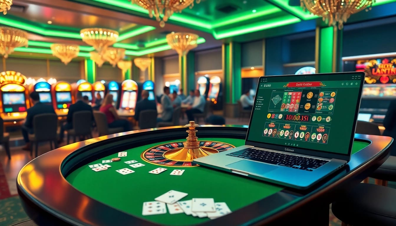 Loto188 players enjoying a vibrant casino experience with roulette and digital interfaces.