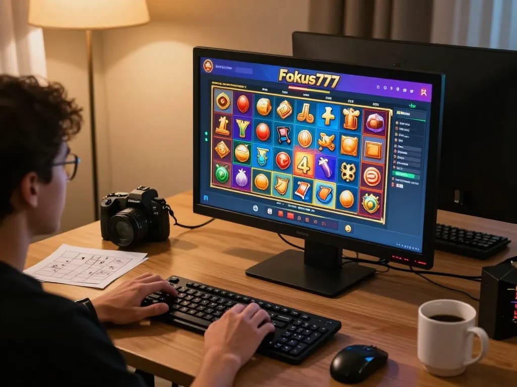 Engaging slot gaming session on Fokus777 platform with colorful symbols and inviting atmosphere.