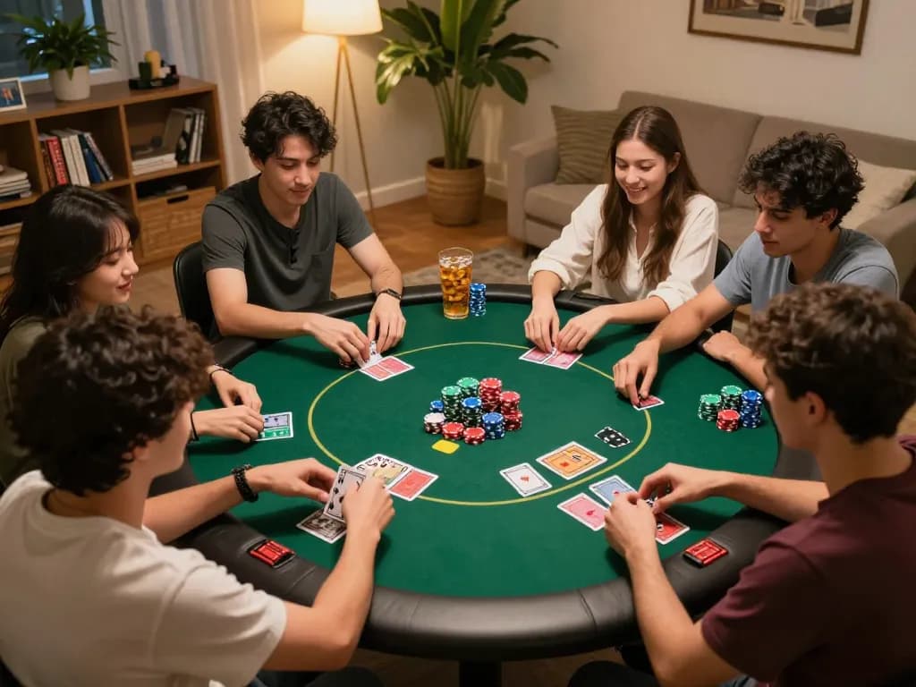 Engaging home poker night scene where friends strategize while enjoying RUANGWD DAFTAR gaming.