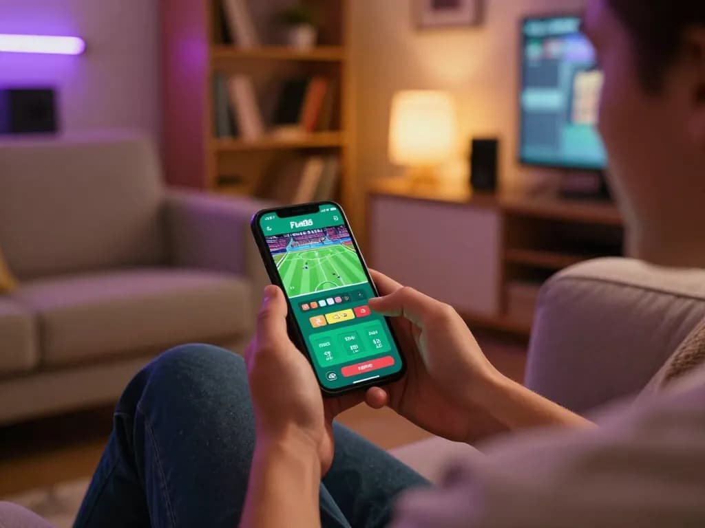 Engaging gameplay on Fun88 mobile app featuring sports betting action in cozy home environment