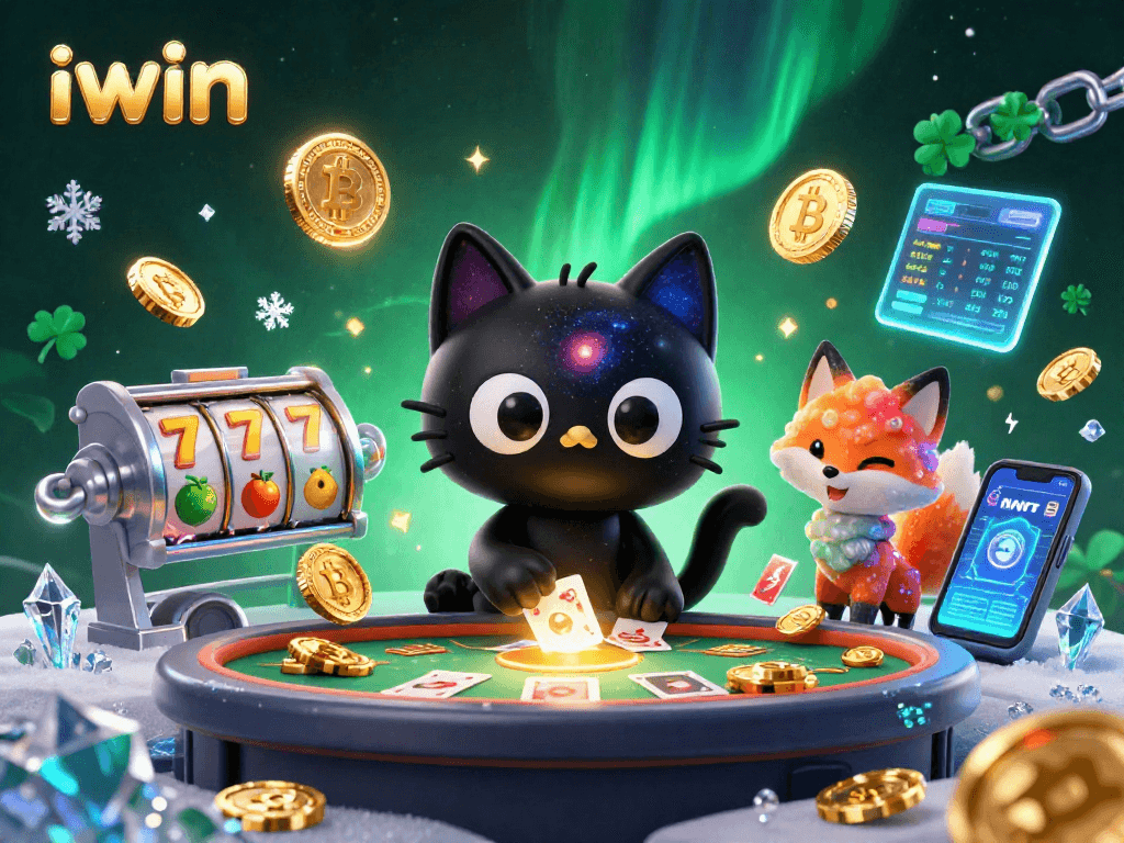 Experience the cosmic excitement of iwin with a black hole cat and vibrant casino elements.