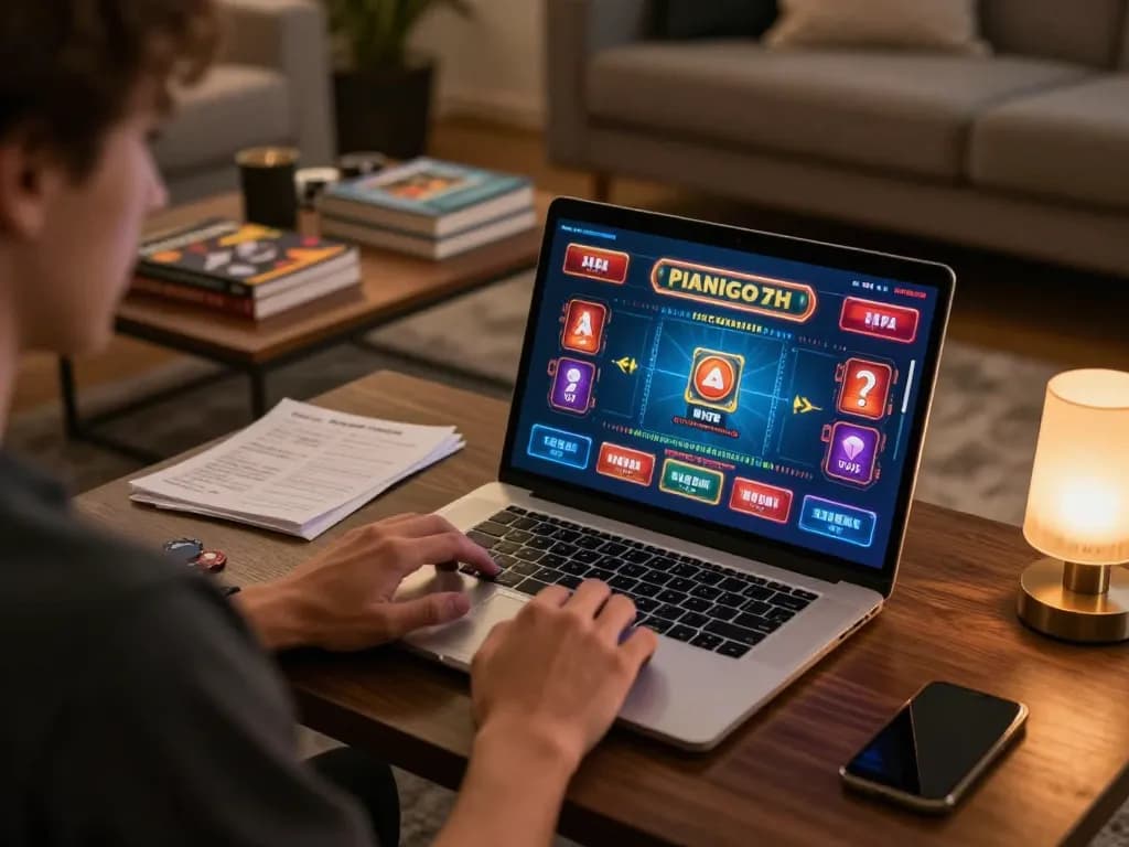 Mengikuti strategi kasino online DEWI123 di rumah dengan laptop dan catatan untuk permainan yang efektif.