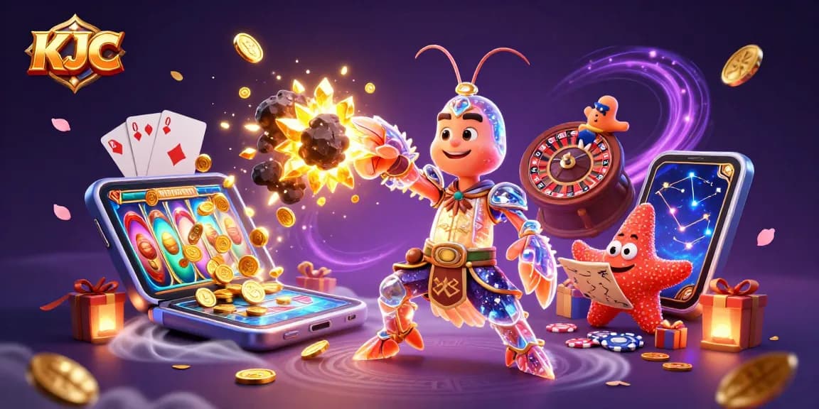 KJC's dynamic gaming adventure with a galactic samurai mantis shrimp, surrounded by exciting casino elements.