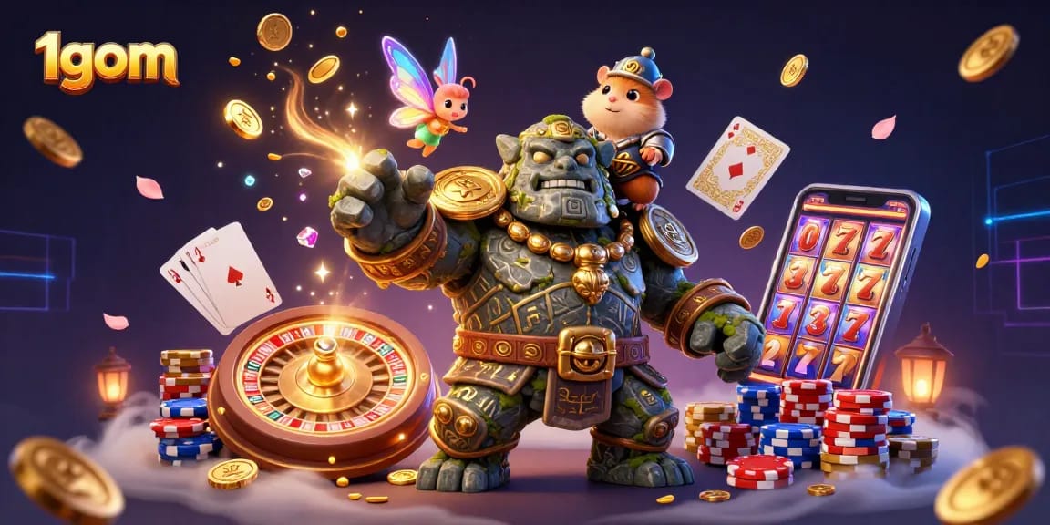 Experience thrilling gaming moments with 1gom, featuring magical elements and exciting casino visuals.
