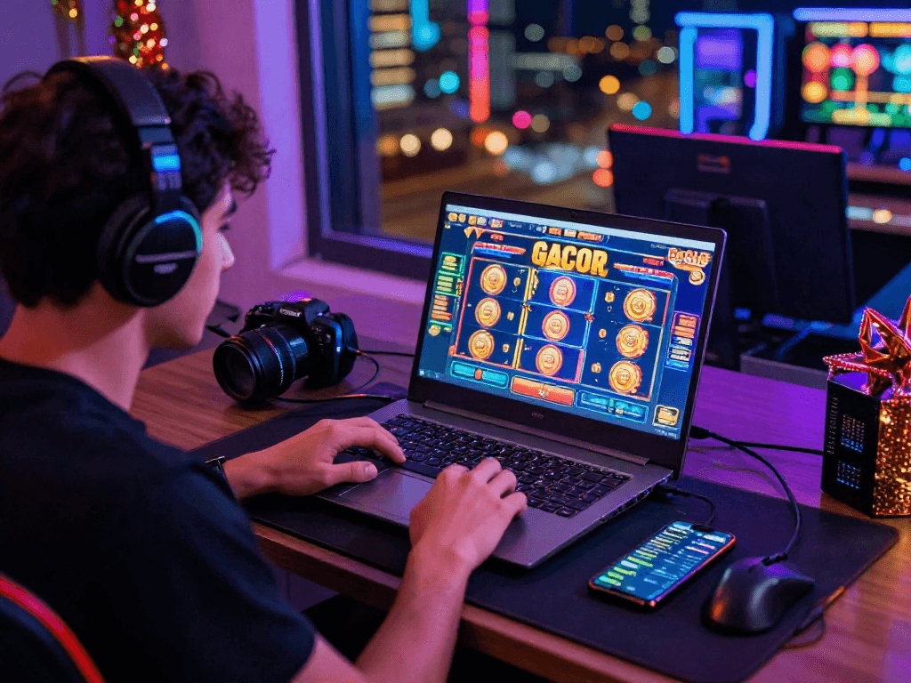 Engaging online slot gacor gaming session with colorful graphics and festive atmosphere