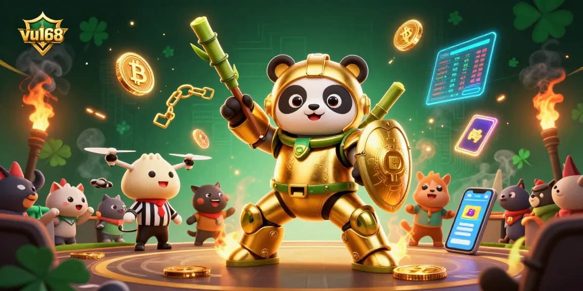 Engage with vu168 while experiencing an exciting 3D casino gaming scene with vibrant characters and crypto elements.