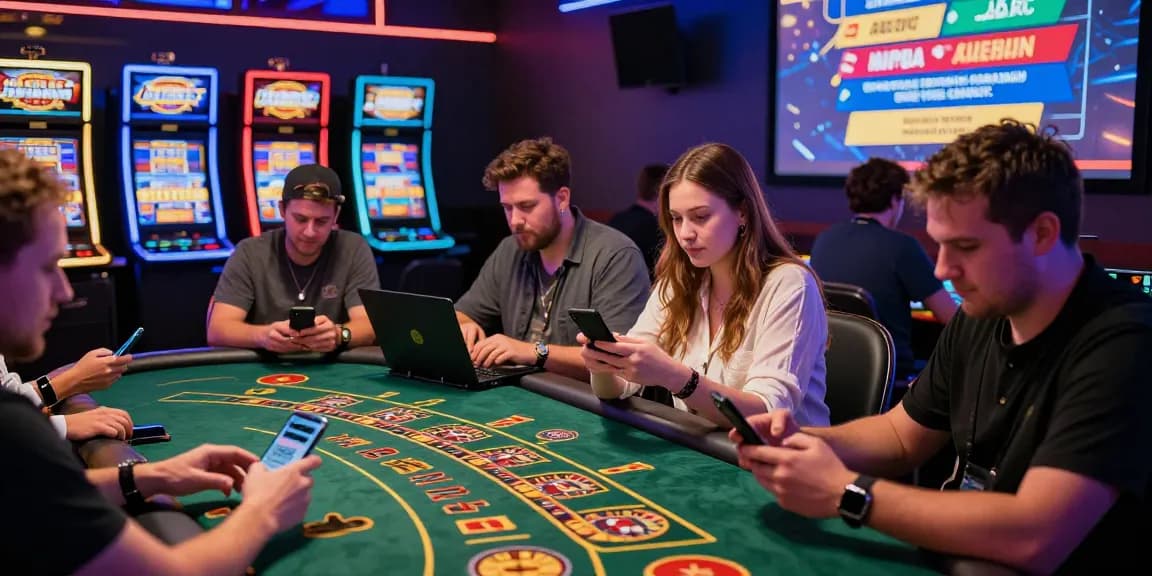 Dynamic gaming scene at credit card casinos at https://being-there.org.uk featuring excited players and colorful slot machines.