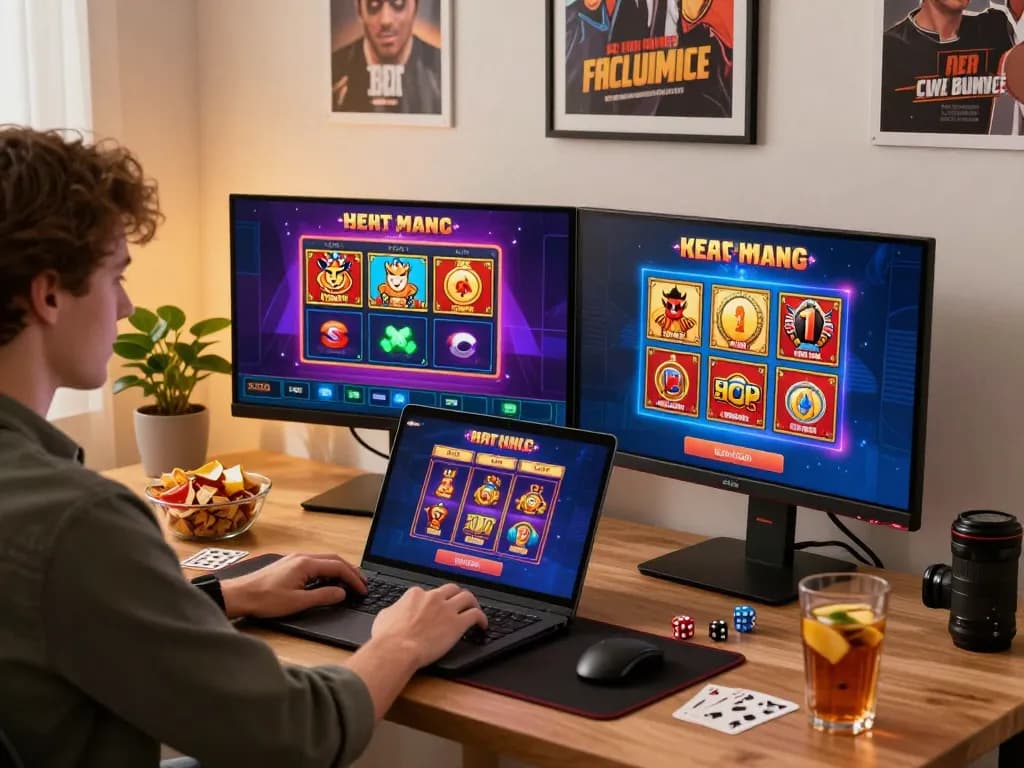 Engaged user exploring games on https://rr99.it.com/ in an inviting gaming setup