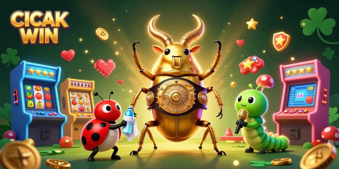 Experience the thrilling ambiance of CICAK WIN with vibrant slot machines and 3D characters!