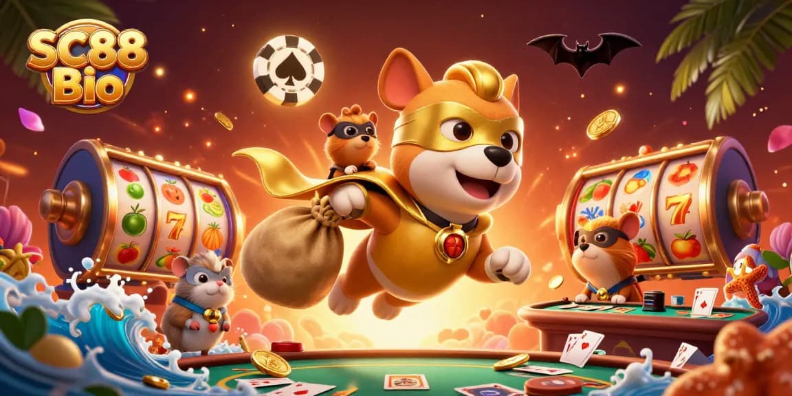 Engage with SC88 Bio luck at casino games illustrated with vibrant superhero themes
