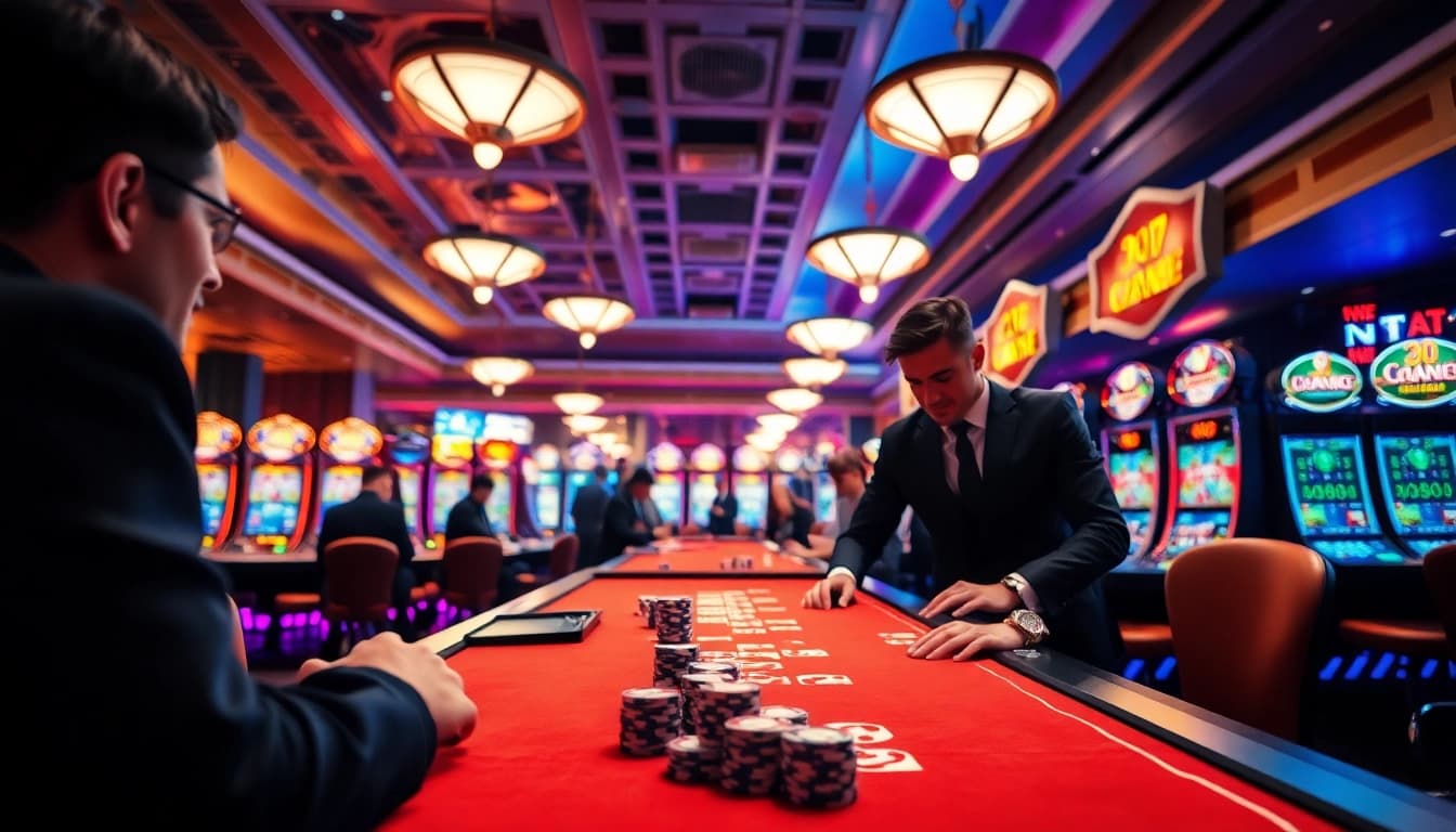 Tema Kasino dengan Link Alternatif SBOBET di atas meja bermain penuh chip dan kartu.