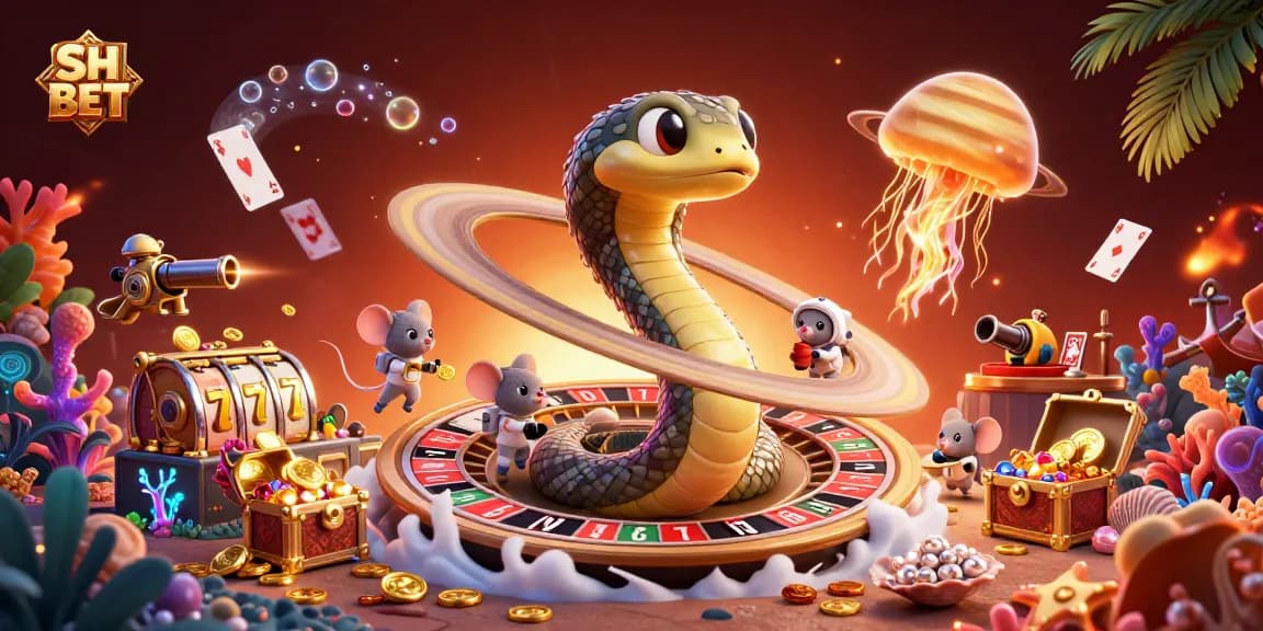 Place winning bets at SH BET with this vibrant casino-themed cosmic illustration.
