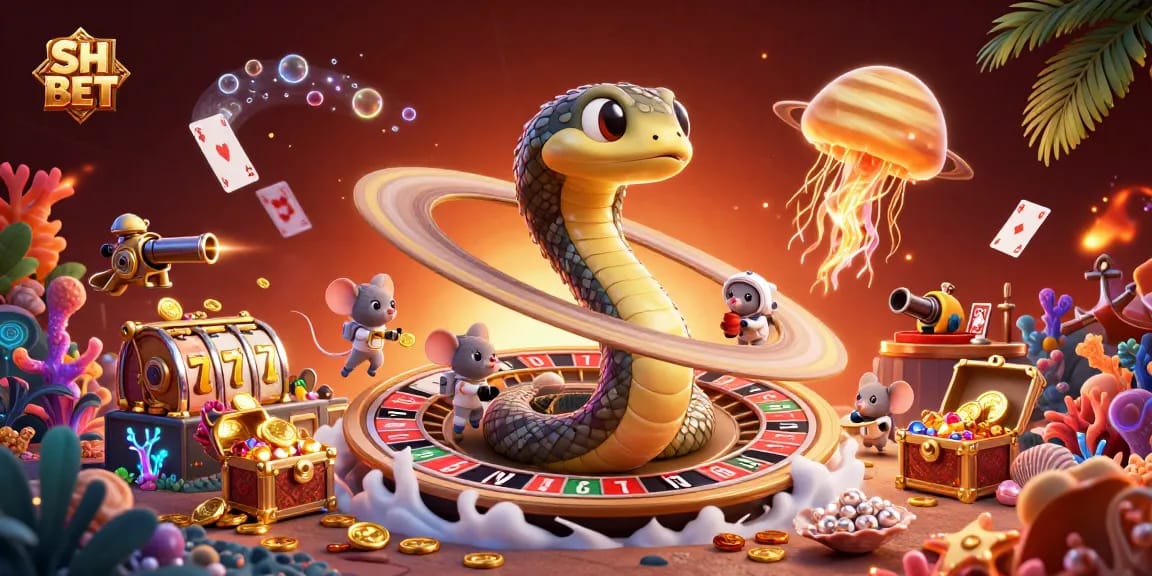 Place winning bets at SH BET with this vibrant casino-themed cosmic illustration.