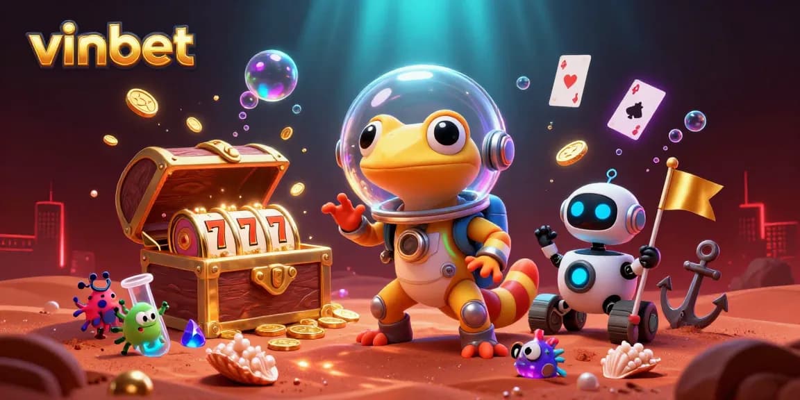 vinbet gaming adventure with a Martian gecko and treasures in a golden casino