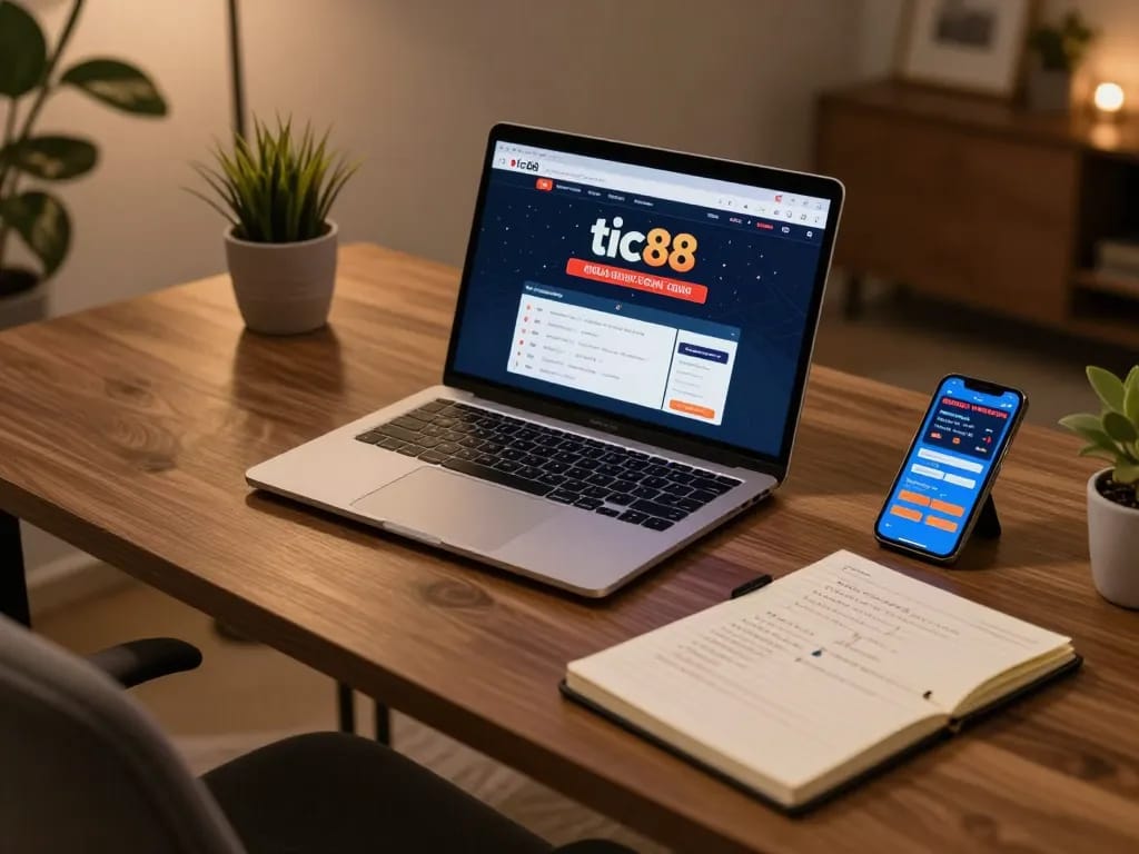 Engaging in strategic gameplay at tic88 online casino on a modern laptop.