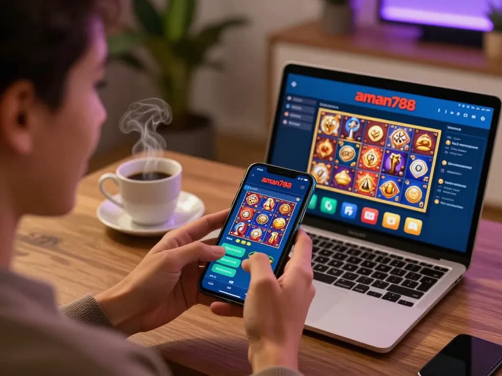 Berinteraksi dengan aplikasi aman788 untuk permainan slot yang menarik dalam pengaturan bermain di rumah yang nyaman.