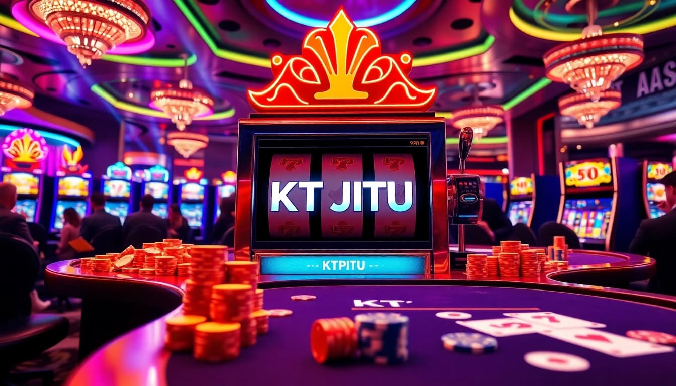 KTPJITU offers thrilling moments at a slot machine, capturing the excitement of winning in a vibrant casino.