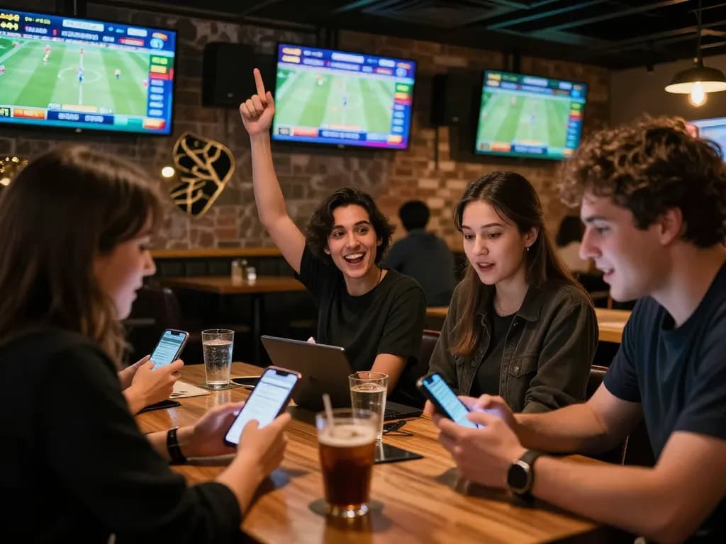 Spectators actively engaging while placing bets using soi kèo nhà cái on smartphones during a live sports event.