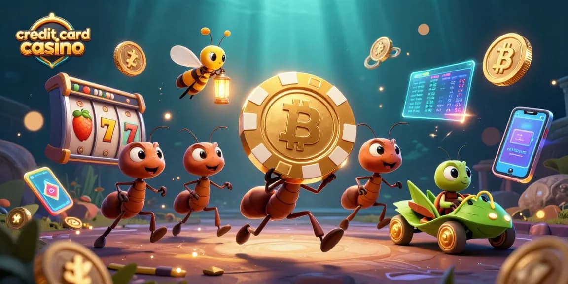 Engage with the action at a credit card casino with lively ants, bright casino elements, and vibrant graphics.