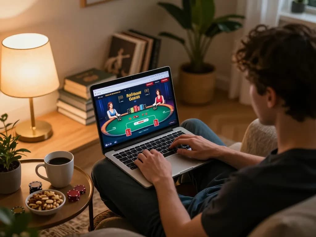 Play poker online at home with rik88 in a cozy setting, showcasing a vibrant gaming atmosphere.