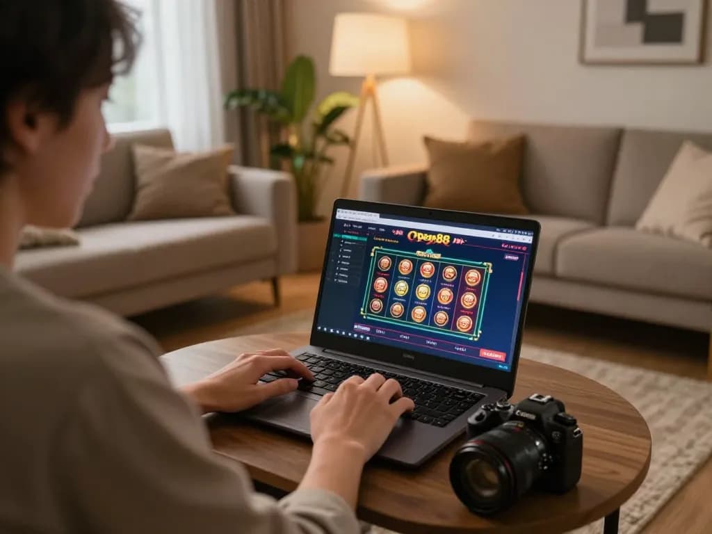 Engaging in online gaming with open888 at a cozy home setup, illustrating strategic gameplay.