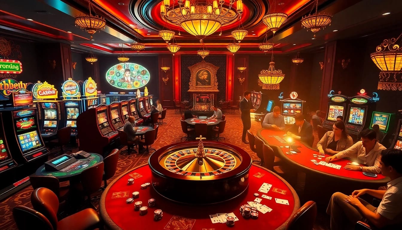 Engaging casino scene illustrating excitement and thrill while asking shbet là gì? through vibrant gambling activities.