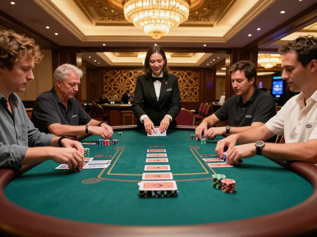 Players enjoying a thrilling game of Blackjack at TG88 casino with an engaging dealer.