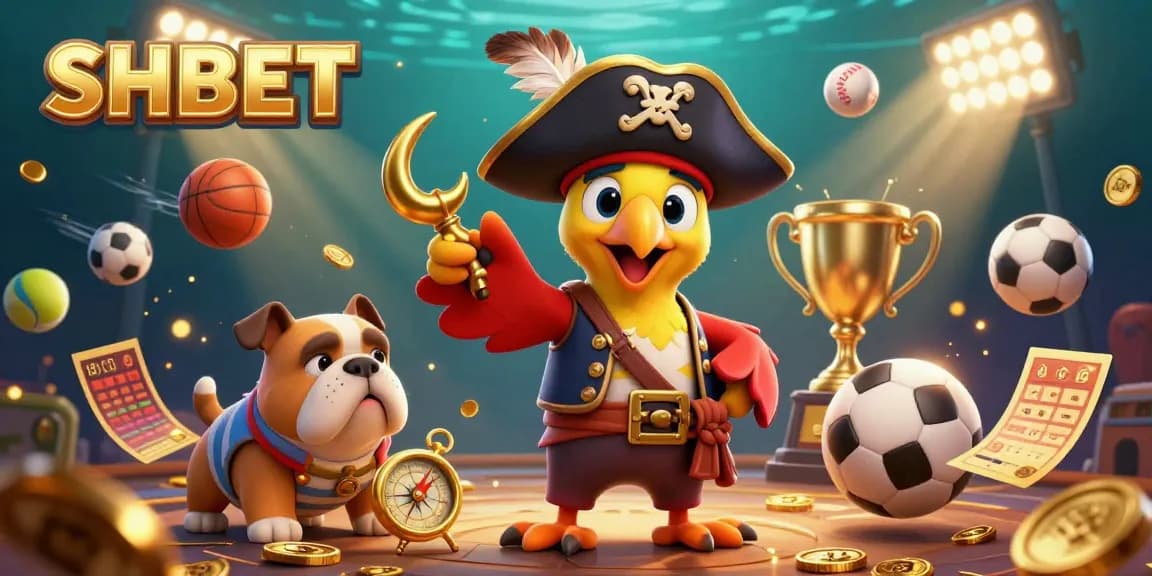Experience immersive betting action at SHBET with dynamic 3D cartoon characters and sports-themed elements.