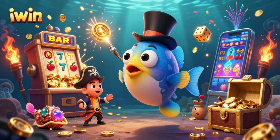 Experience iwin's thrilling jackpots with a 3D cartoon of a deep-sea anglerfish in a casino adventure.