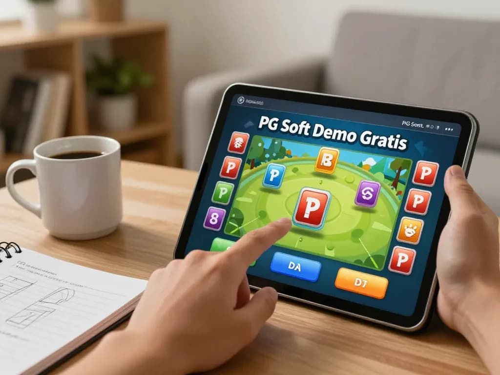 Memainkan PG Soft Demo Gratis di tablet dalam suasana ruang tamu yang nyaman.