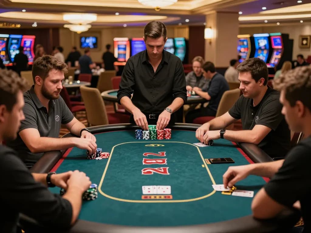 Players enjoying strategic gameplay at a du88 poker table in a luxury casino setting.
