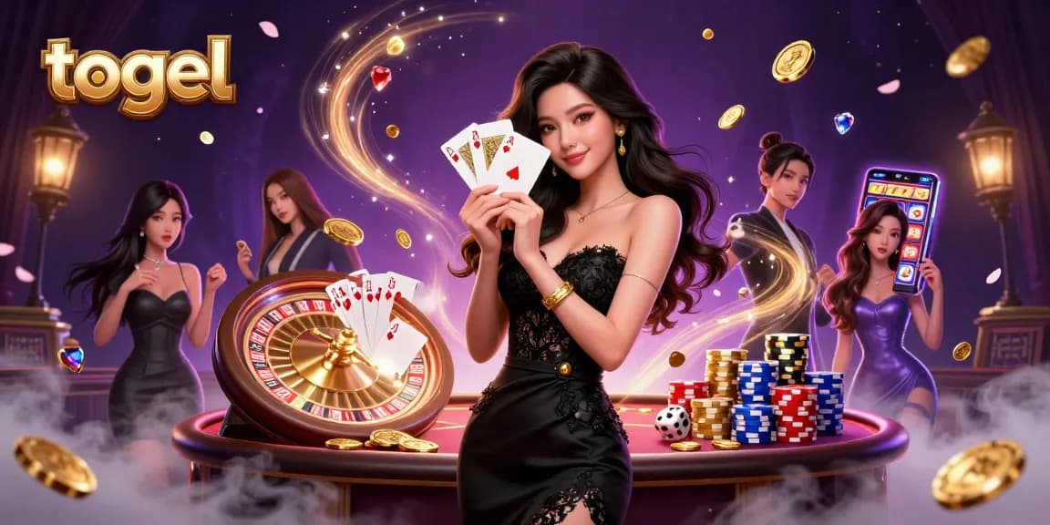 Experience thrilling togel gameplay with a captivating illustration of a lady holding playing cards in a luxury casino.
