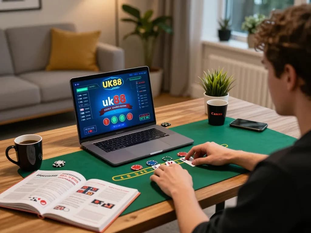 Engaging in live dealer blackjack at uk88 com during an online gaming session.