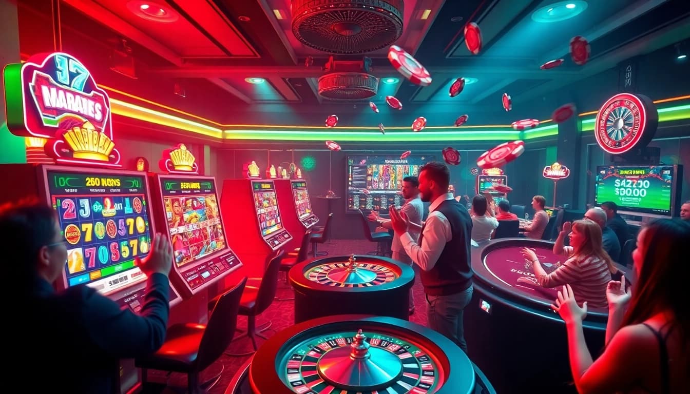 Experience the excitement of daftar nekatwin with vibrant slot machines and energetic players in a digital casino.