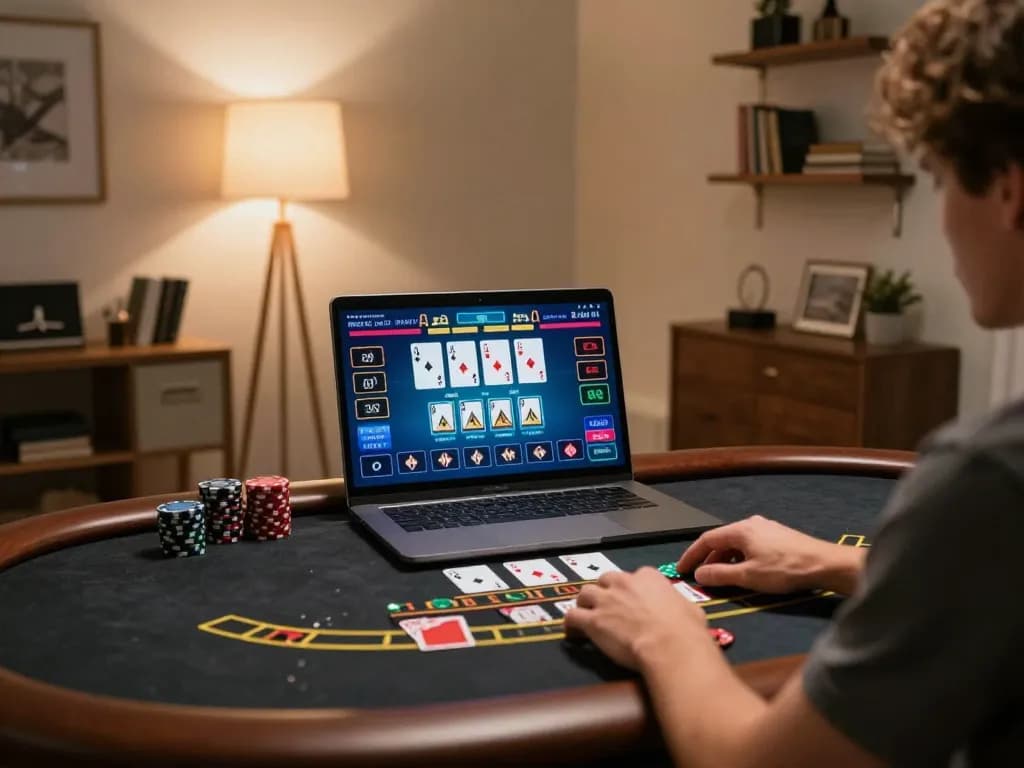 Engaging in live dealer blackjack link vào with vibrant online gameplay and cozy home office setting