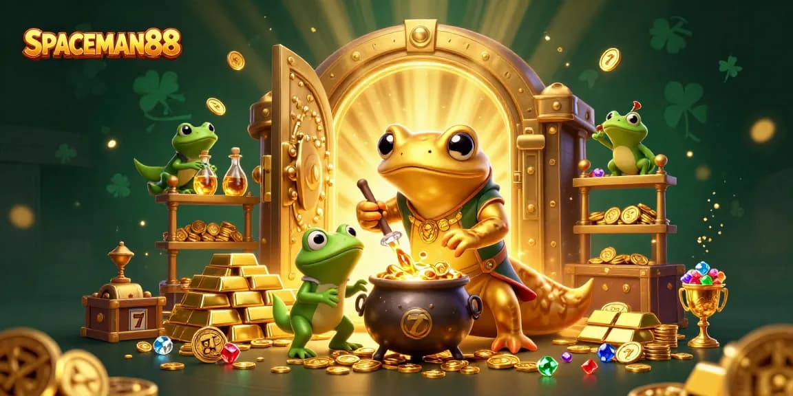 SPACEMAN88 adalah ilustrasi slot dengan karakter alkemis dan simbol keberuntungan yang menarik.