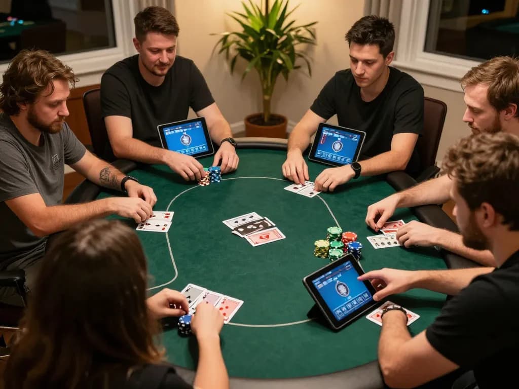 Exciting online poker gameplay at home with 789F interface, showing players' hands and colorful chips.