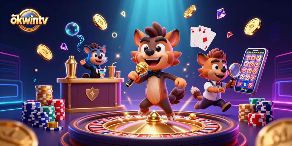 Experience the vibrant okwintv casino scene with hyena characters in a dynamic comedy club atmosphere.