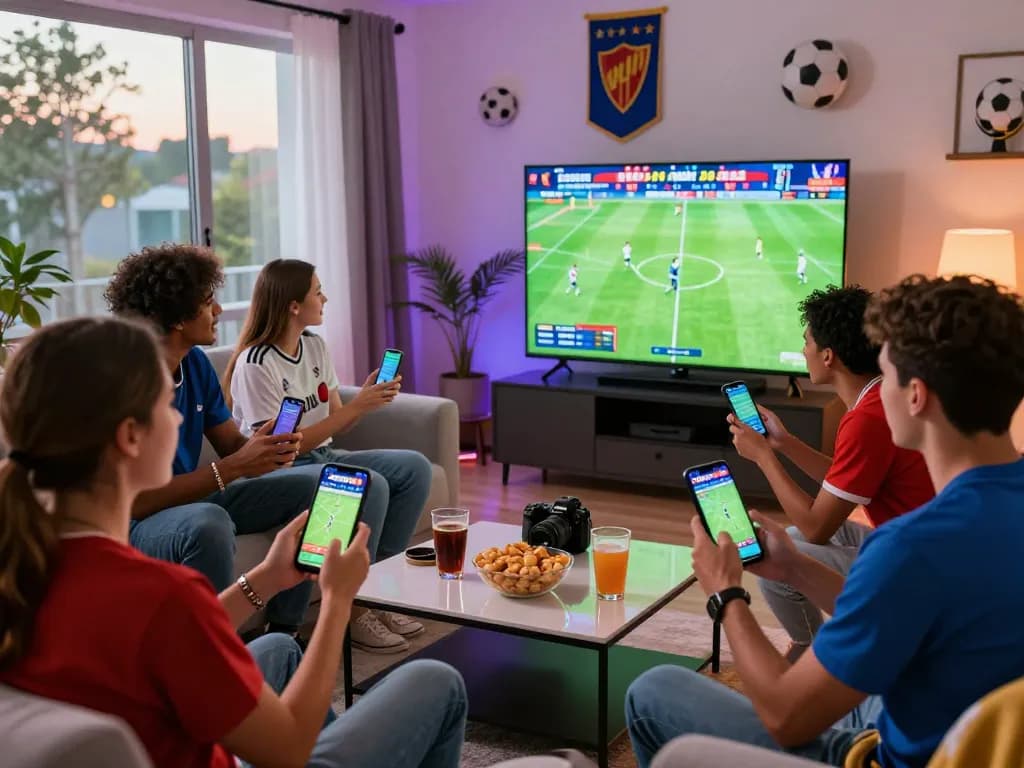 SBOBET88 gaming experience with friends enjoying live football matches and betting in a lively atmosphere.