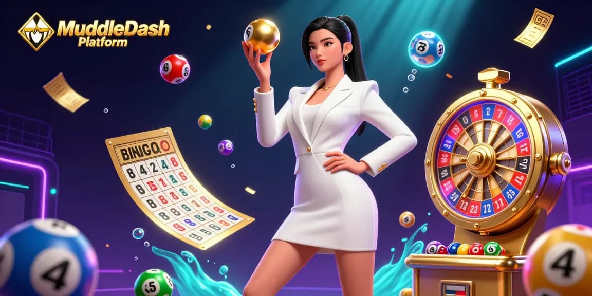Engage with MuddleDash Platform through dynamic gaming excitement in a vibrant casino scene.