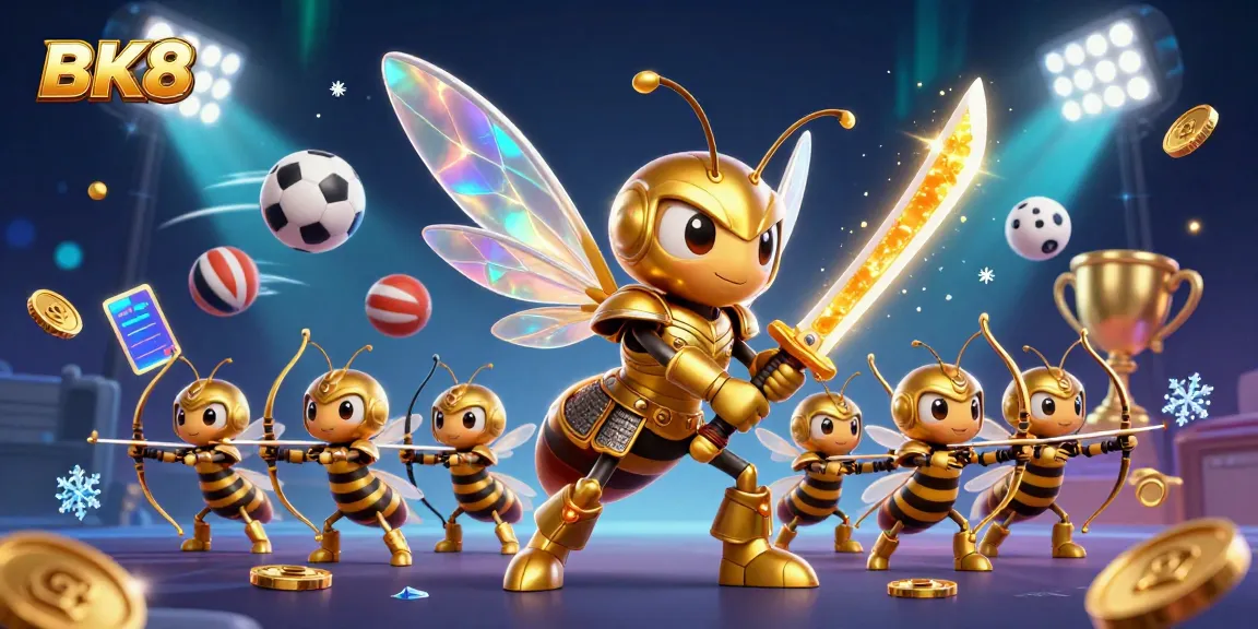 BK8 showcases a golden hornet samurai as part of an exciting online casino illustration, packed with action.