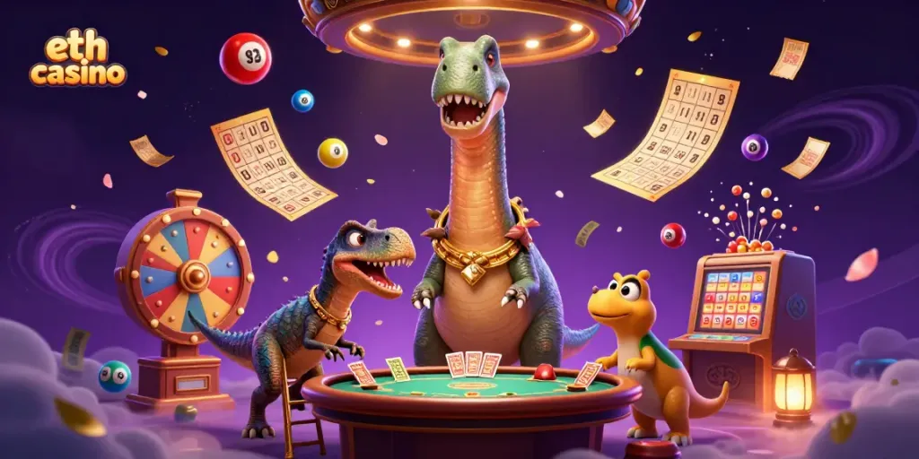 Experience the thrilling action of eth casino with vibrant characters in a captivating casino scene.