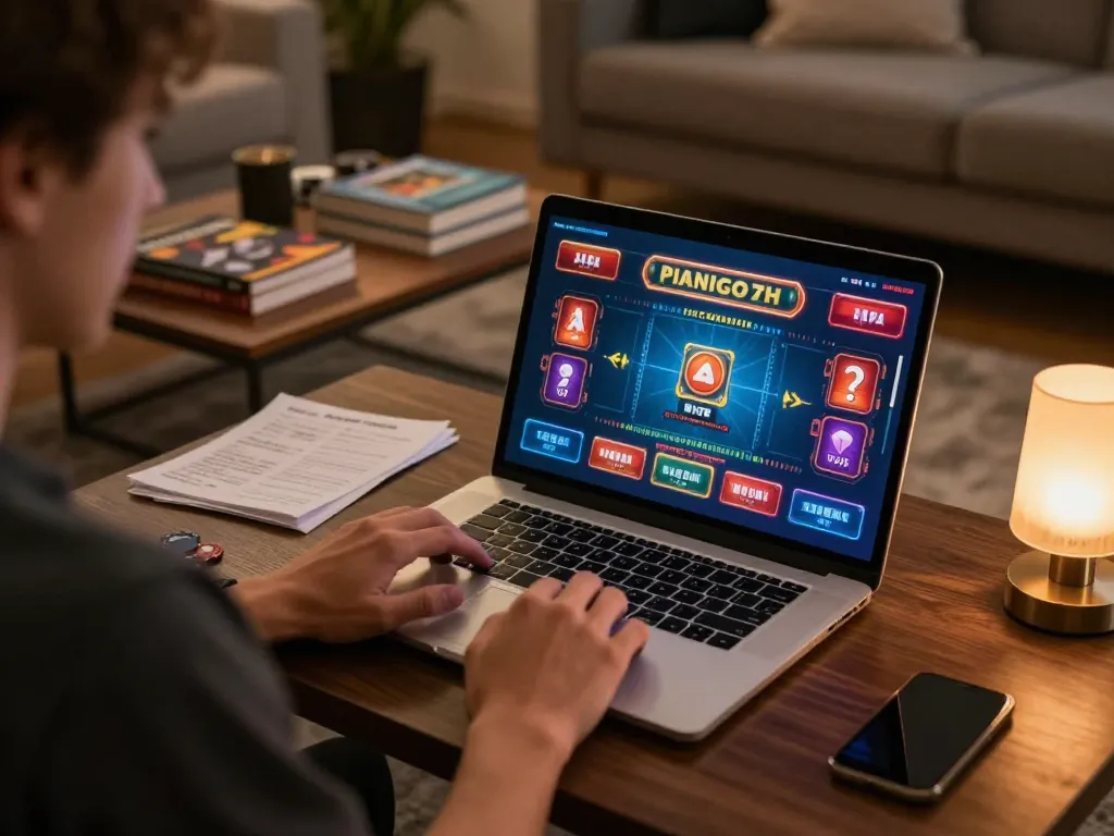 Mengikuti strategi kasino online DEWI123 di rumah dengan laptop dan catatan untuk permainan yang efektif.