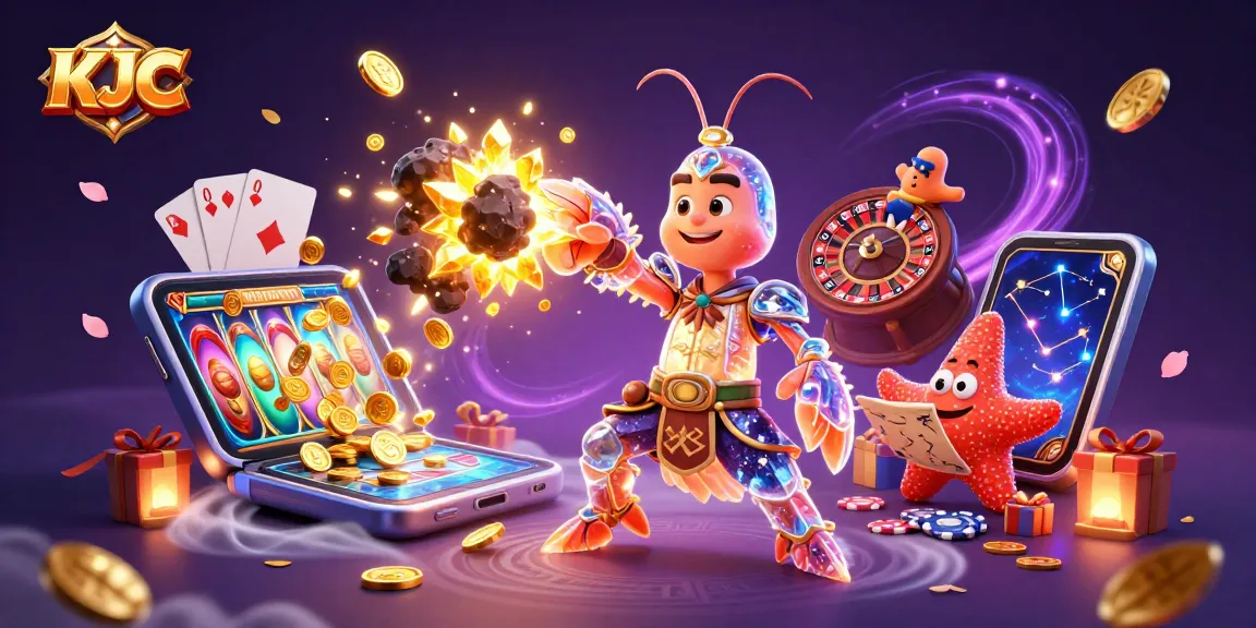 KJC's dynamic gaming adventure with a galactic samurai mantis shrimp, surrounded by exciting casino elements.