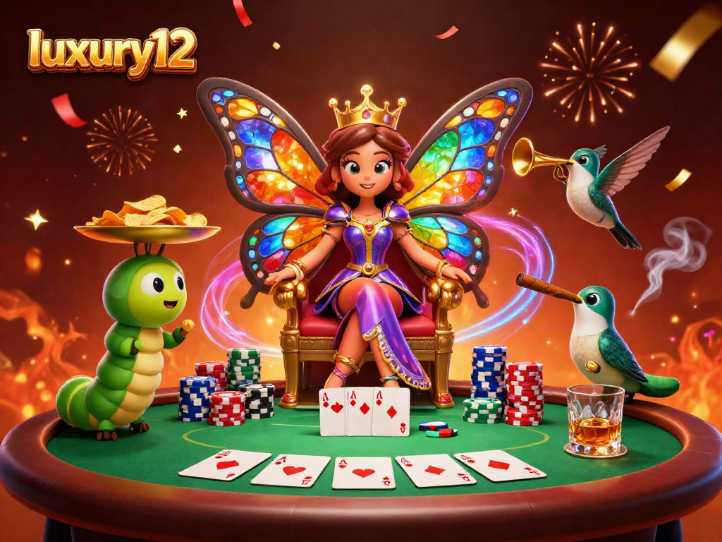 Menangkan chips emas di meja poker luxury12 bersama ratu kupu-kupu dan pelayan ulat.
