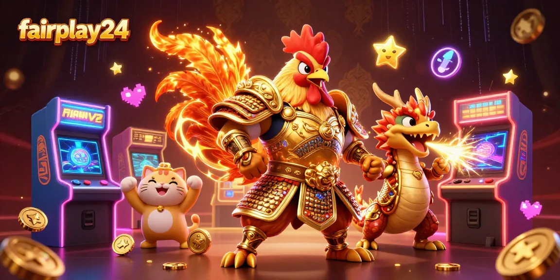 Engage in winning action with fairplay24's vibrant characters in a dynamic 3D gaming illustration.