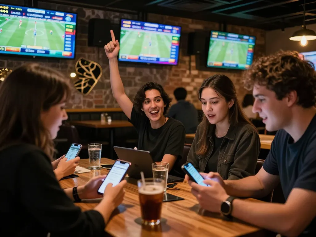 Spectators actively engaging while placing bets using soi kèo nhà cái on smartphones during a live sports event.