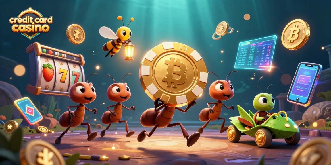 Engage with the action at a credit card casino with lively ants, bright casino elements, and vibrant graphics.